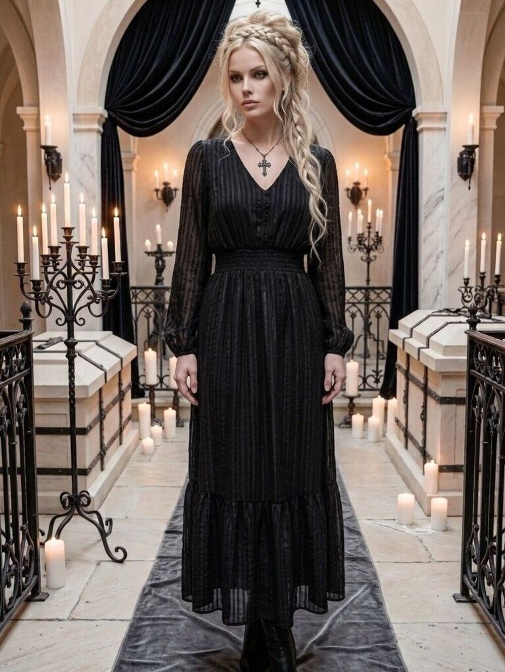 Nine West 3X Black Gold Lurex Metallic Thread Long Sleeve Midi Dress